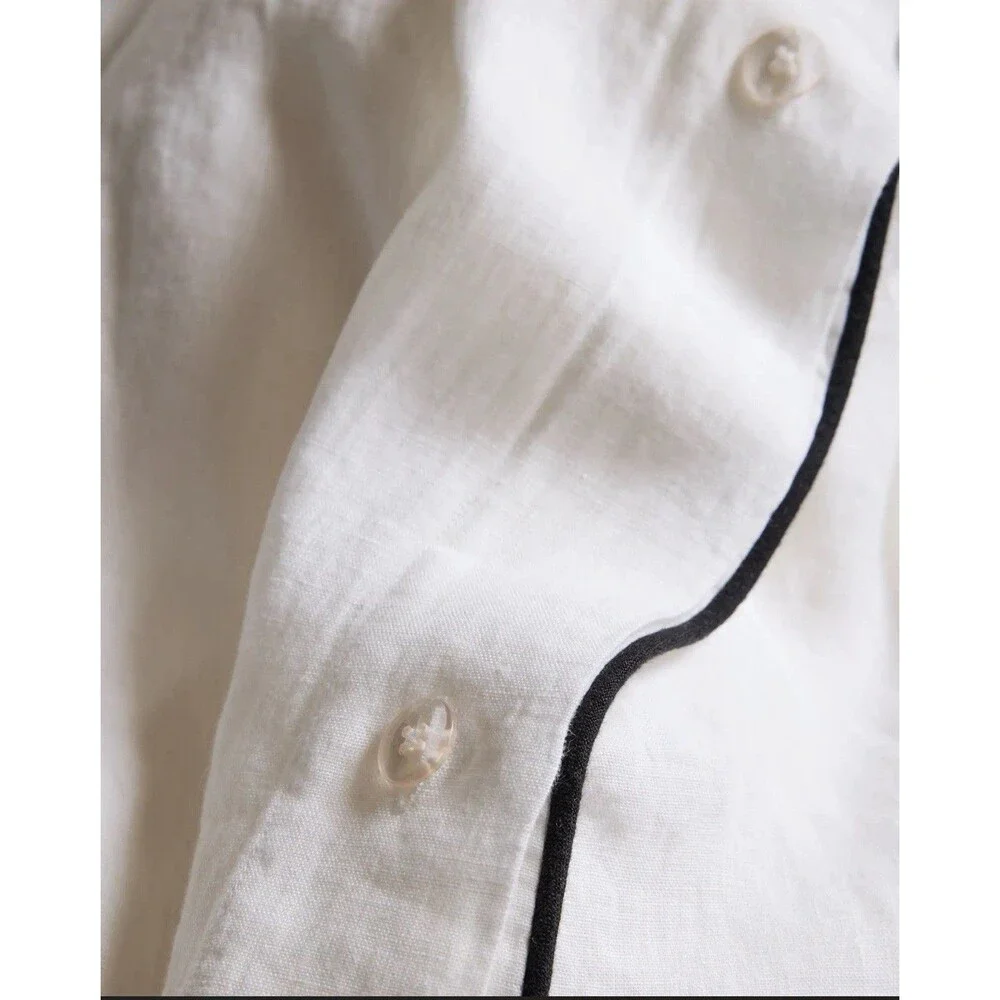 Quince European Linen Piped Duvet Cover Set King Cal King White Black New $204